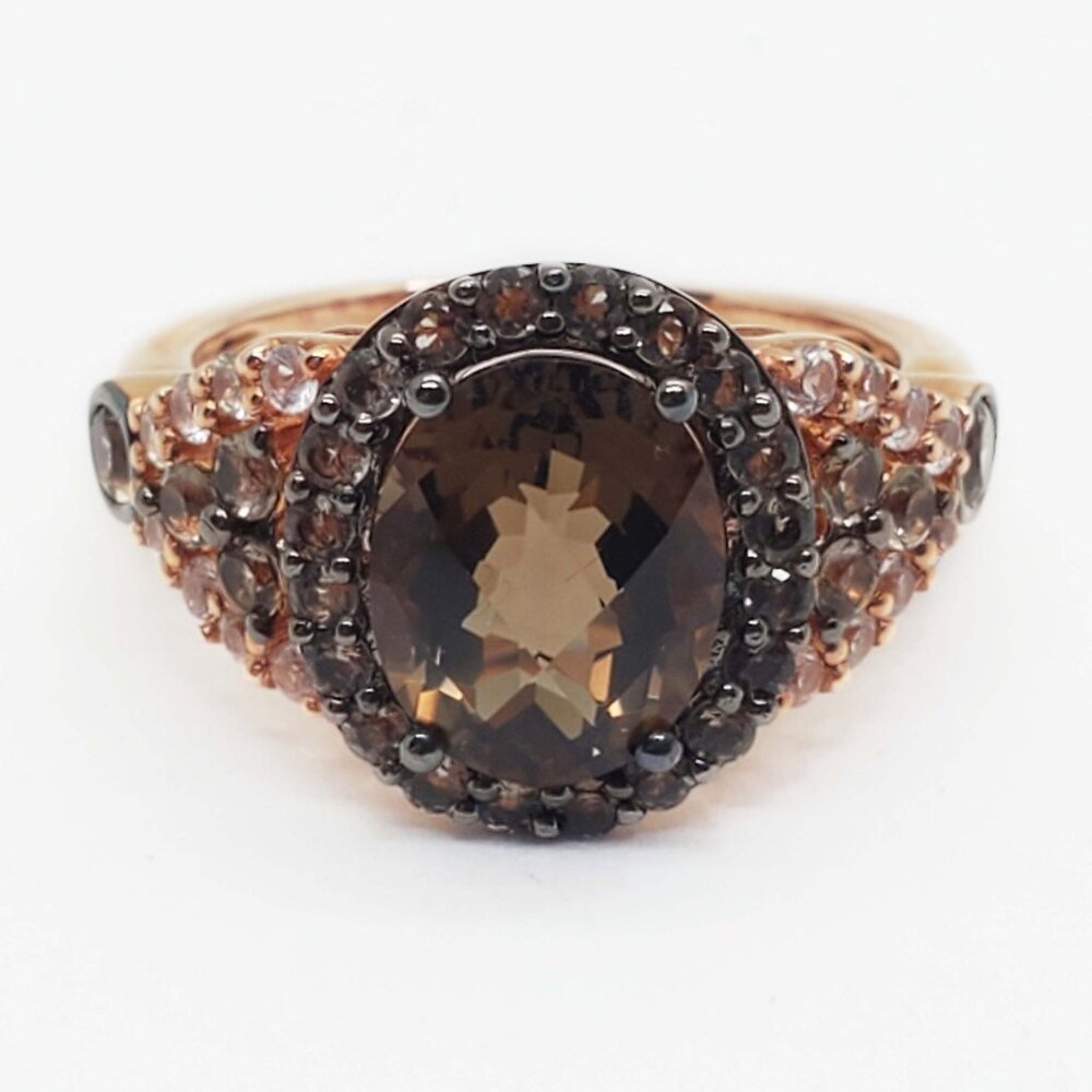 Levian & Roberto Ricci Designer Smoky Quartz & Diamond Ring 14k Rose Gold Size 7